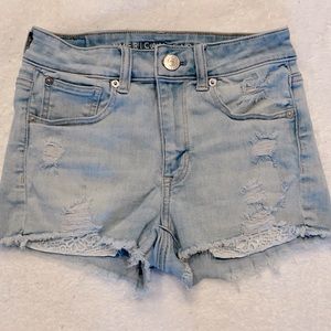 American Eagle “Hi-Rise Shortie” Distressed Shorts